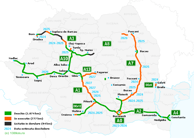 romania harta autostrazi Harta autostrazilor din Romania