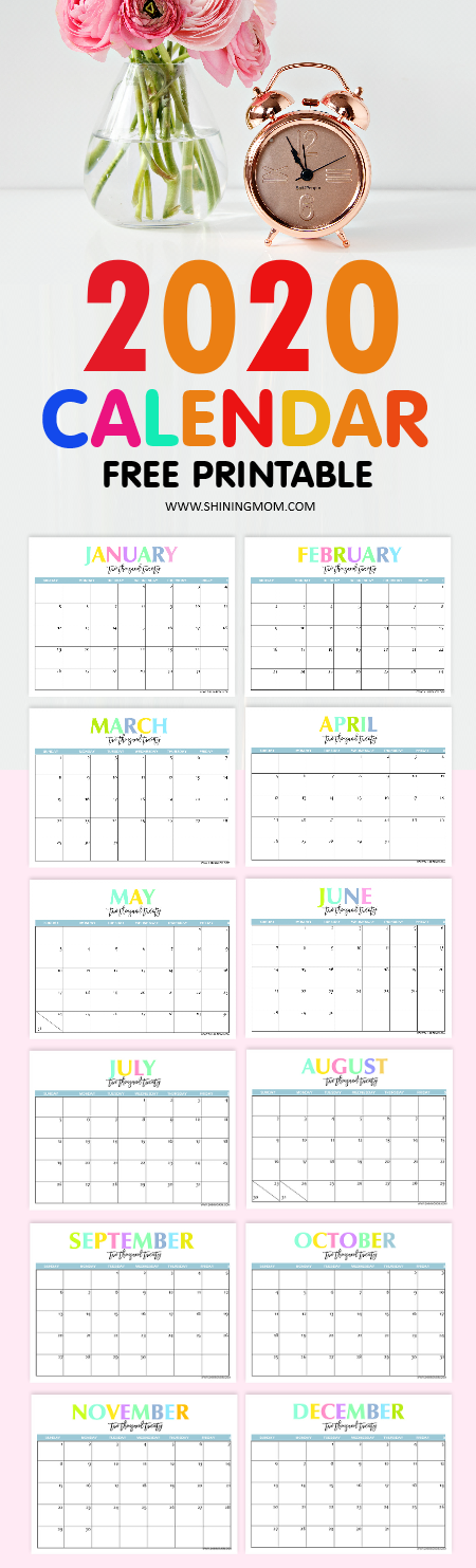Free Printable 2020 Calendar So Beautiful Colorful
