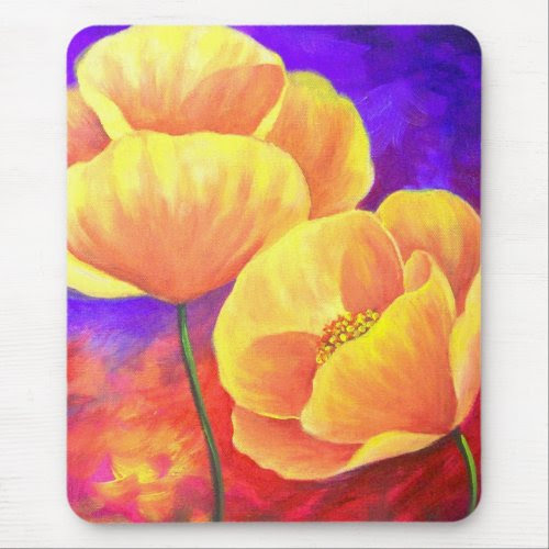 Yellow Poppy Flower Painting Art mousepad