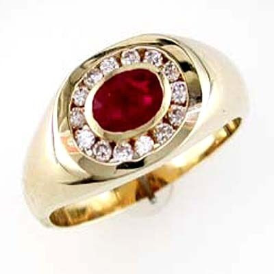 14K Gold Mens Ruby and Diamond Ring Size 11.5