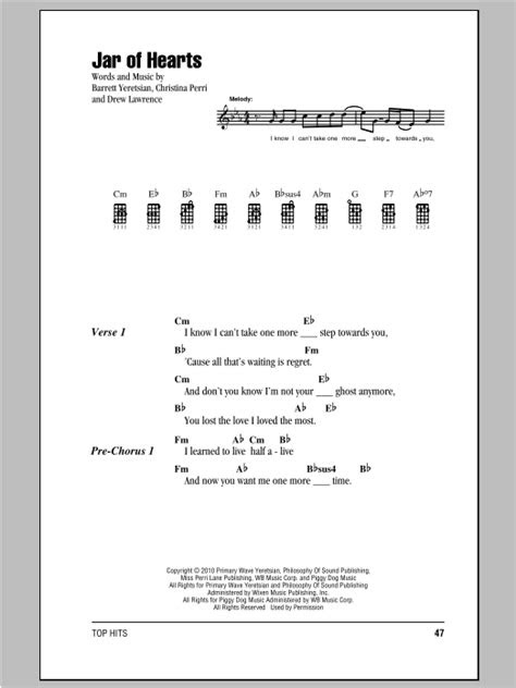 jar  hearts sheet  christina perri ukulele