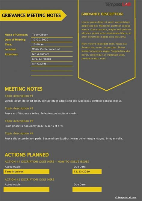 grievance meeting notes template templatelabcom