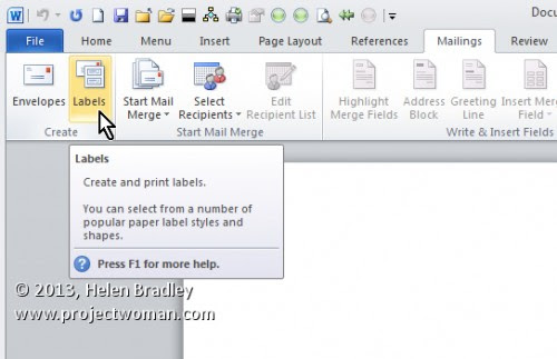 Word 2010 and 2013 Tip – Return Address Labels « projectwoman.com