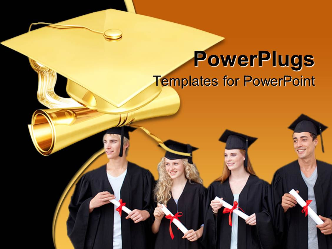 PowerPoint Template: graduation theme with four graduating ...