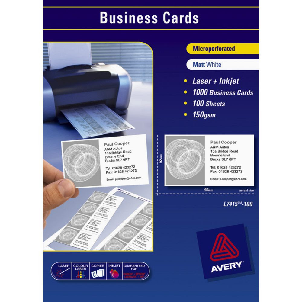 NEW Avery Blank Business Cards Matt White 1000 Pack L7415 ...