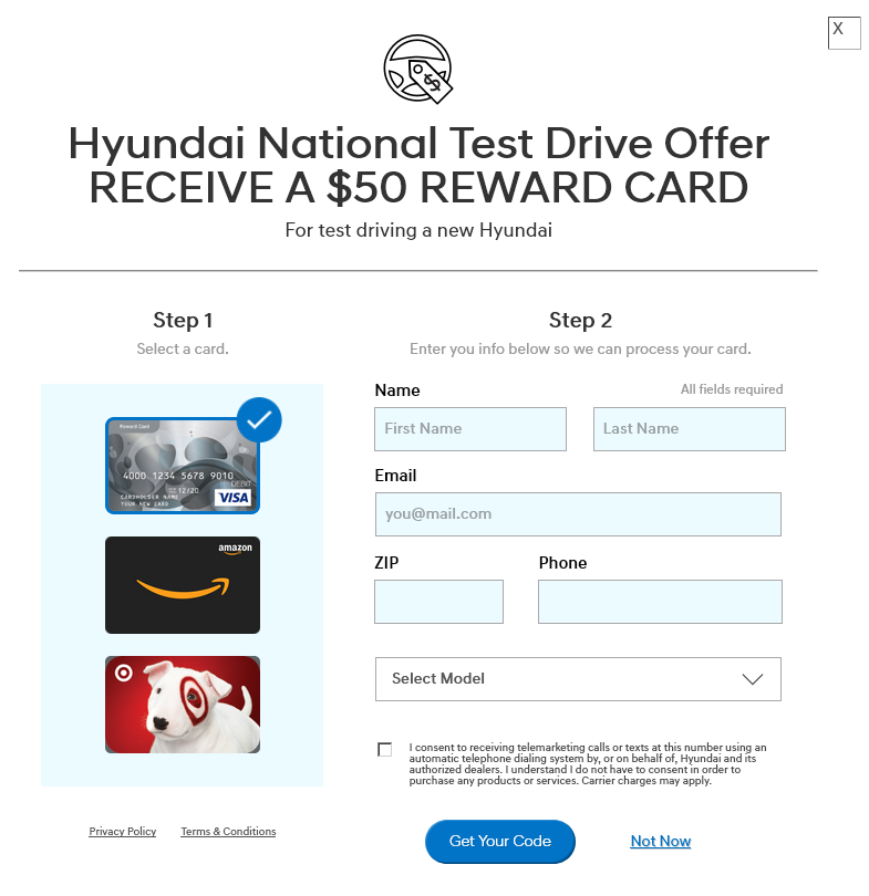 FREE $50 Gift Card for Test Driving Hyundai