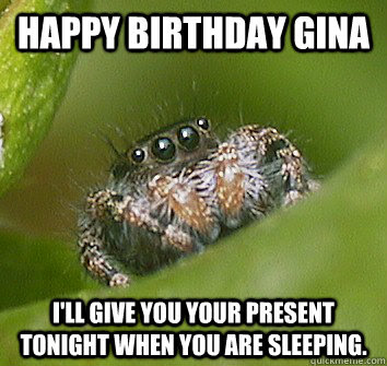 Happy Birthday Gina I Ll Give You Your Present Tonight When You Are Sleeping Misunderstood Spider Quickmeme