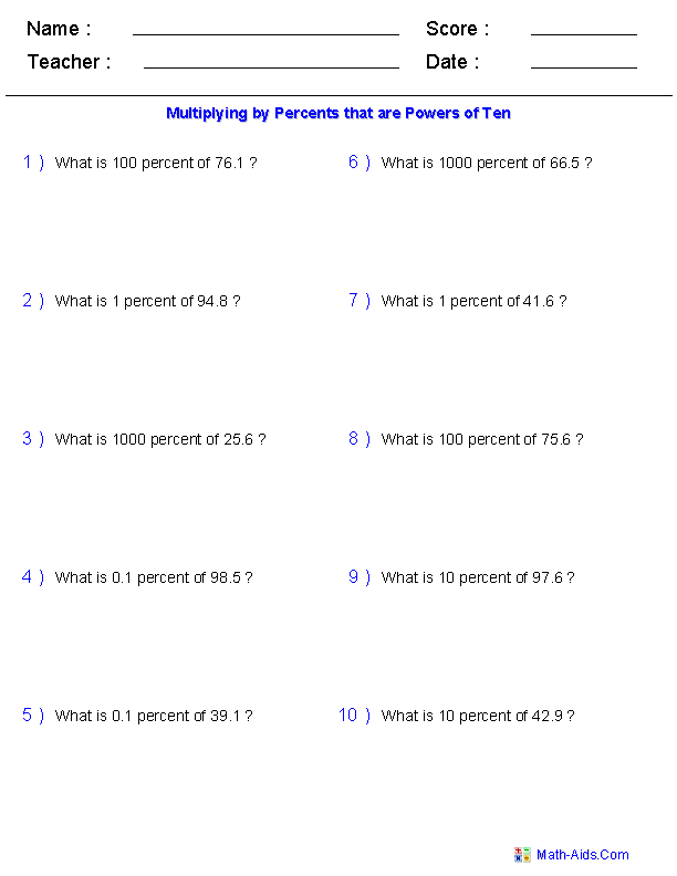 Percent Worksheets Percent Worksheets For Practice