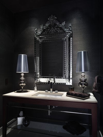Moody powder room. Habachy Designs. 