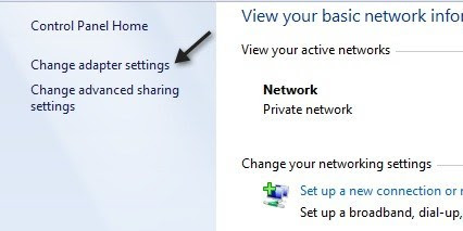 change adapter settings