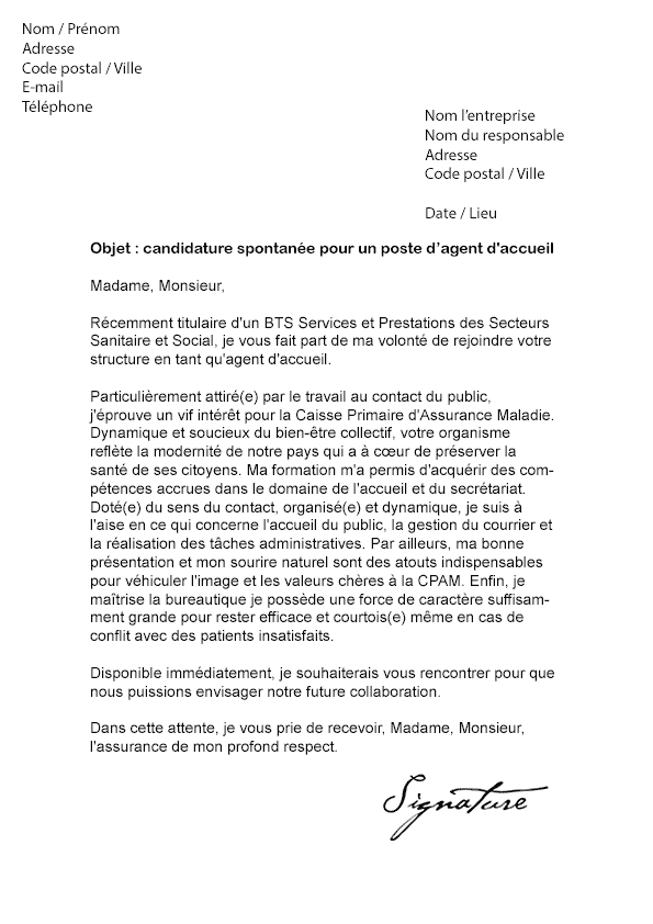 modele lettre de motivation agent d accueil