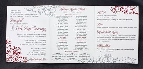 red gray ornate swirls scrolls trifold wedding