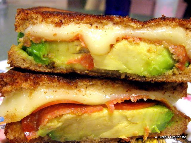 Avocado Grilled Cheese...all you need is avocado, fresh mozzarella and a thin layer of pepperoni.