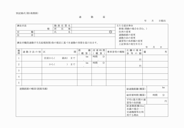 網走市職員通勤手当支給規則