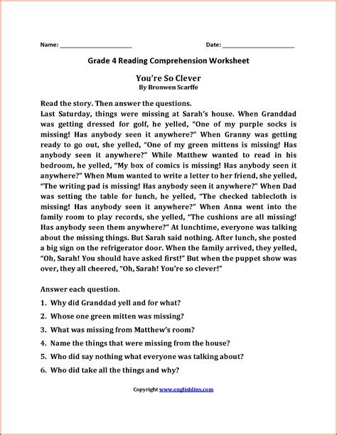  grade 6 english comprehension worksheets pdf worksheet resume examples