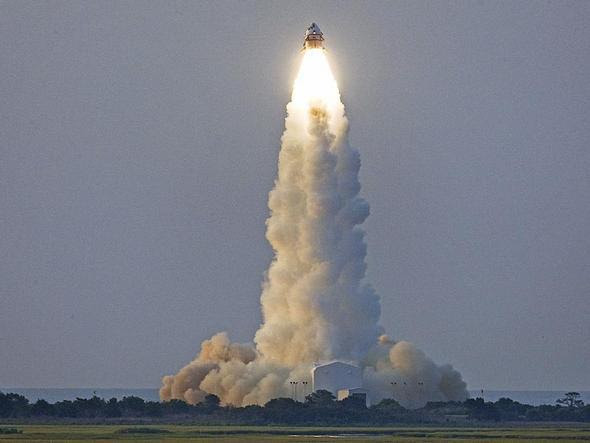 In an unpiloted test launch on July 8, 2009, from Wallops Flight Facility in VA, the Max Launch Abort System (MLAS) reached an altitude of 1 mile before separating as planned.