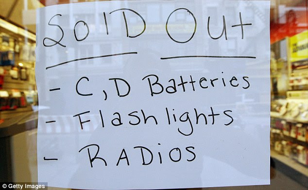 Sign of distress: Scribbled sign indicating what was sold out at a Radio Shack store in New York on Friday