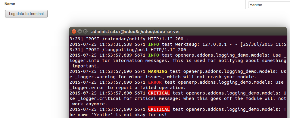Logging output terminal