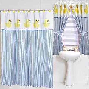 Amazon.com: Yellow Duck Ducky Themed Fabric Shower Curtain Blue ...