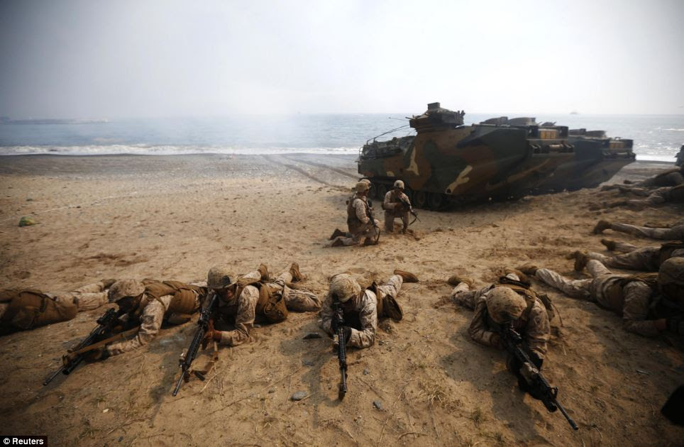 The drill in Pohang, by the battle-stricken Yellow Sea, was carried out with the US marines, prompting North Korea to accuse the allies of conspiring to attack