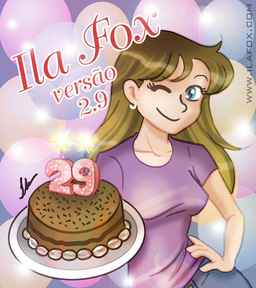 Ila Fox com bolo de aniversário, ilustração by ila fox