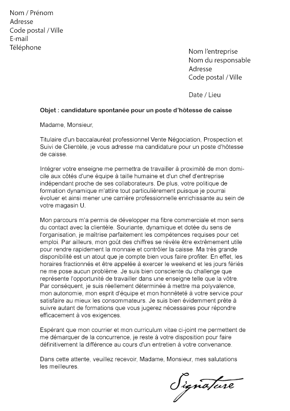 Lettre de motivation Super U, Hyper U - Modèle de Lettre