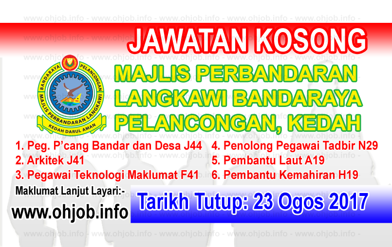 Jawatan Kerja Kosong Majlis Perbandaran Langkawi - MPLBP logo www.ohjob.info ogos 2017