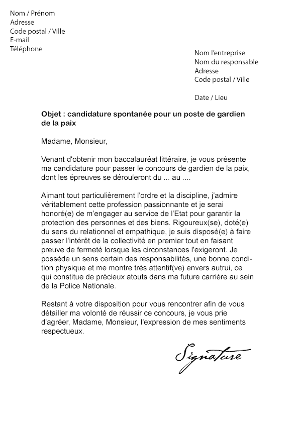 Lettre de motivation Police (Gardien de la Paix) - Modèle 