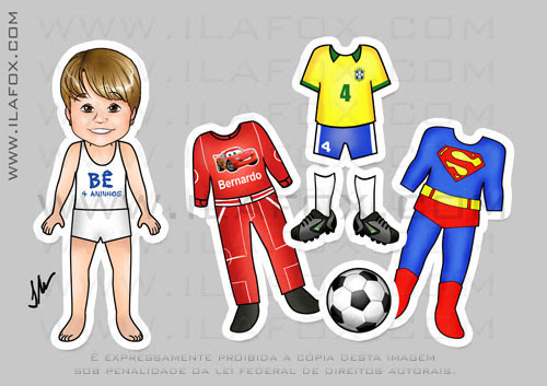 Lembrancinha original, imã, esta infantil, lembrancinha de trocar roupinha, carros, uniforme do Brasil, Super Homem, by ila fox
