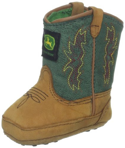 John Deere 318 Western Boot (Infant/Toddler),Tan Distressed/Green,1 M US Infant