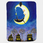 Crescent moon with black cats baby blanket