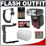 Phoenix DZBIS-112iTTL Digital Autofocus Flash + 8 Batteries & Charger + Sto-Fen Omni-Bounce Diffuser + TTL Flash Cord + Stroboframe 350 Flash Bracket for Nikon D700, D300, D200, D90, D80, D60, D5000, D40x, D40 Digital SLR Cameras