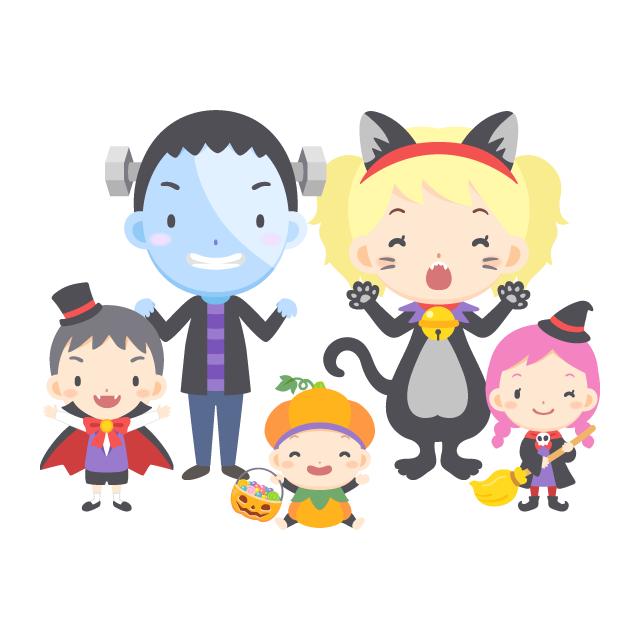 ハロウィンの夜に仮装を楽しむ家族の無料ベクターイラスト素材 Picaboo ピカブー 無料ベクターイラスト素材