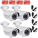 VideoSecu 4 Pack Built-in SONY Effio CCD Home CCTV Video IR Zoom Bullet Security Surveillance Cameras 700 TVL Outdoor Day Night Vision 4-9mm Zoom Focus Lens 42 Infrared Leds for DVR Surveillance System with Power Supplies and Security Warning Decals CMN