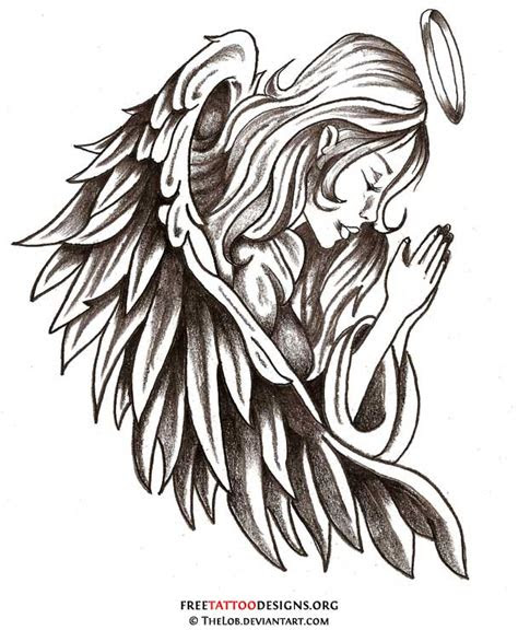 grey ink angel tattoo designs ideas  pictures