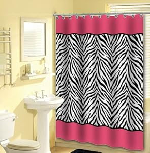 Amazon.com - 13pc Pink Zebra Shower Curtain Black White with 12 ...