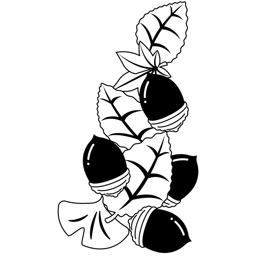 商用フリー 無料イラスト 秋 落ち葉とどんぐり 白黒イラスト Autumn076 商用ok フリー素材集 ナイスなイラスト