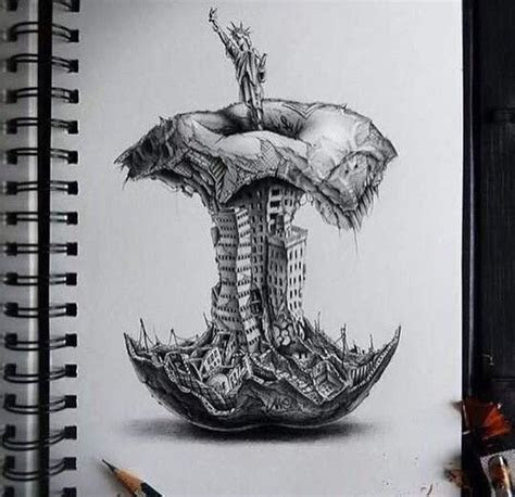 york city apple core art pencil drawing art art
