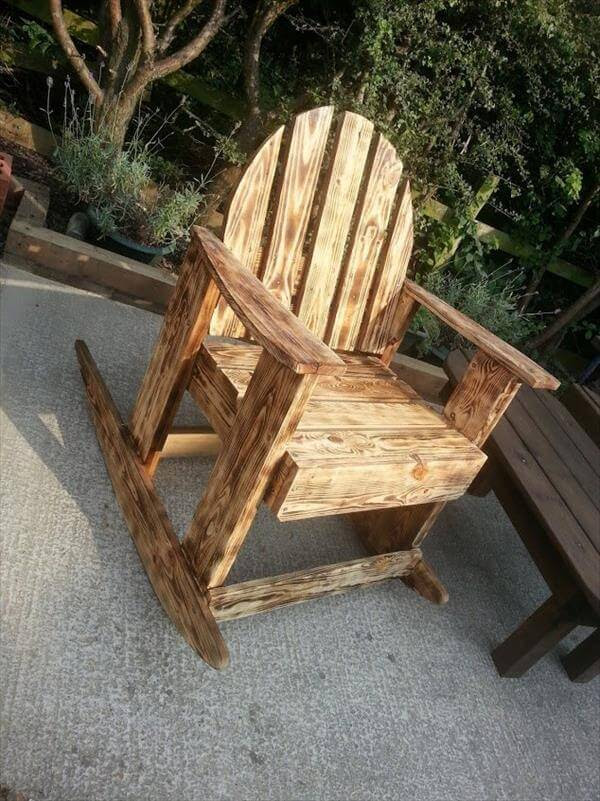 DIY Scorched Pallet Wood Rocking Chair