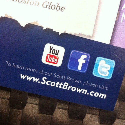 You social media links need to be spelled out, otherwise when you search twitter for 'Scott Brown' all you see is the opposition.