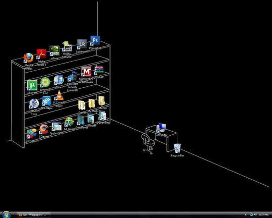 デスクトップのアイコンを3dっぽく棚に並べられる壁紙 モジログ