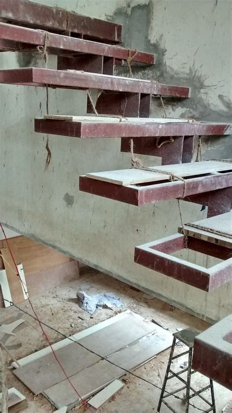 wooden semi floating stairs