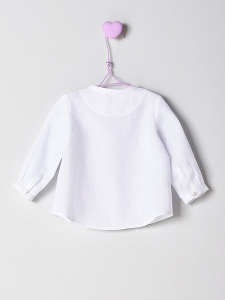 Nanos White Linen Baby Boy Shirt Panda And Cub