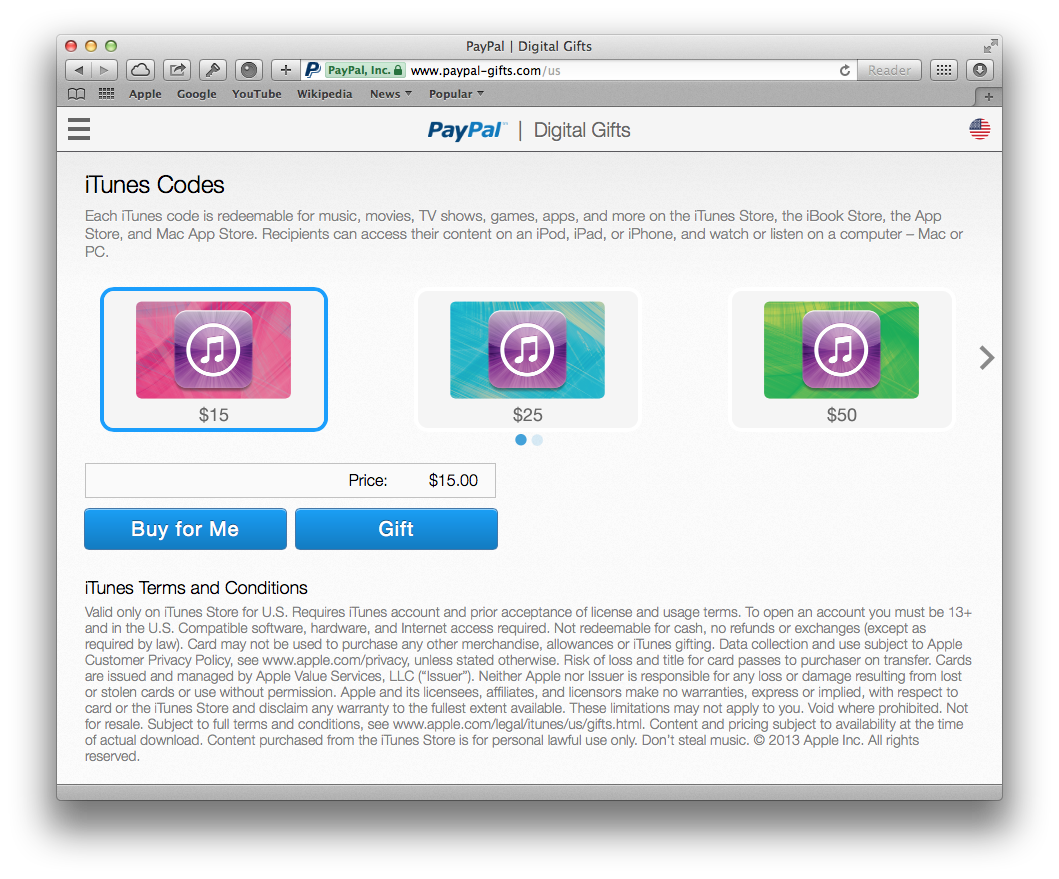 You can now buy iTunes vouchers through PayPal