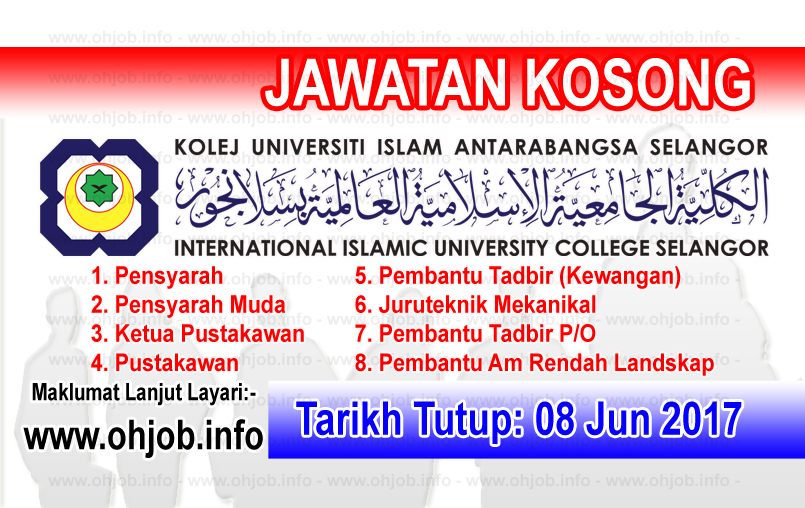 Jawatan Kerja Kosong Kolej Universiti Islam Antarabangsa Selangor - KUIS logo www.ohjob.info jun 2017