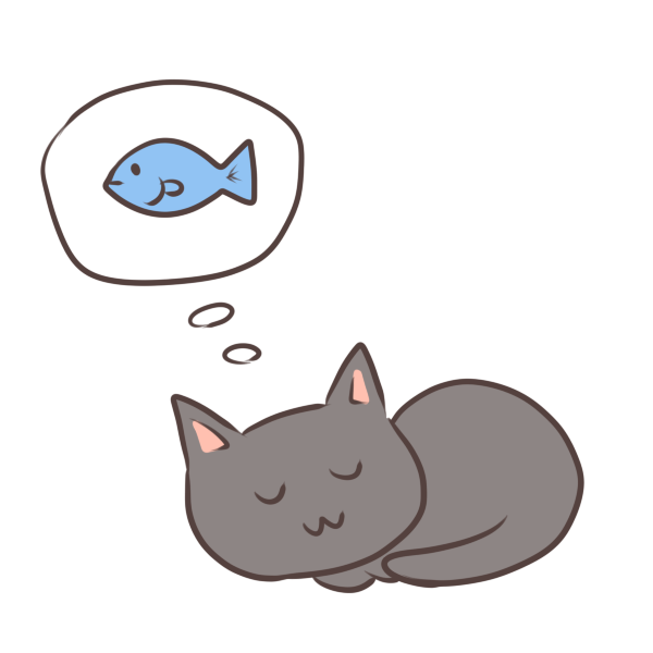 魚の夢をみる猫のイラスト かわいいフリー素材が無料のイラストレイン
