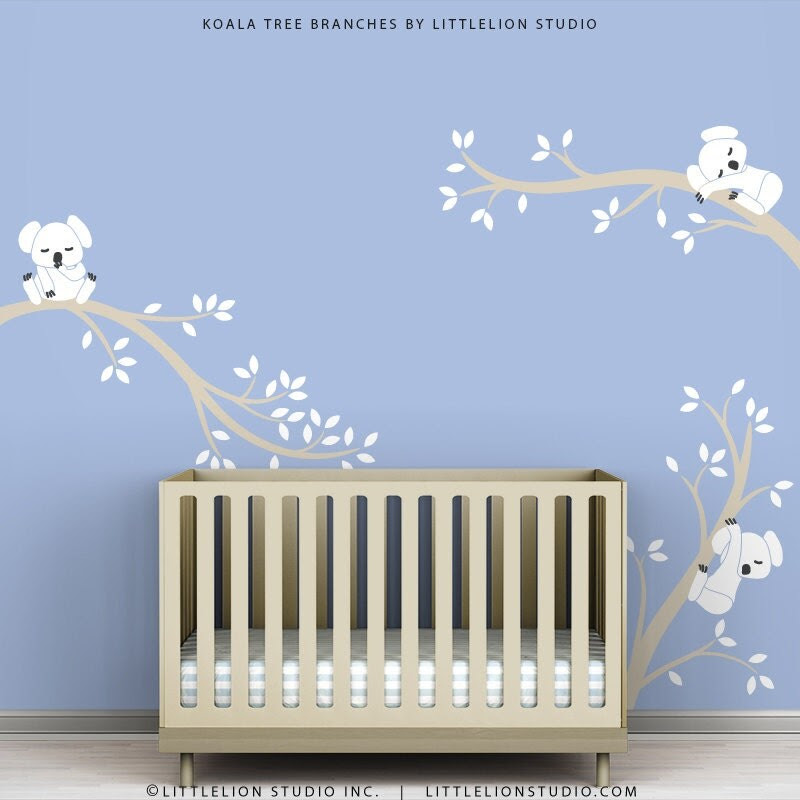 White Wall Decal Tree Branches Koala Bear Blue by TheKoalaStore
