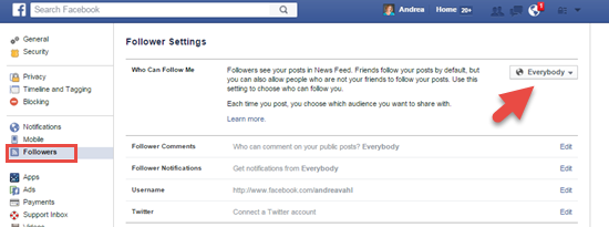 Facebook Follower Settings