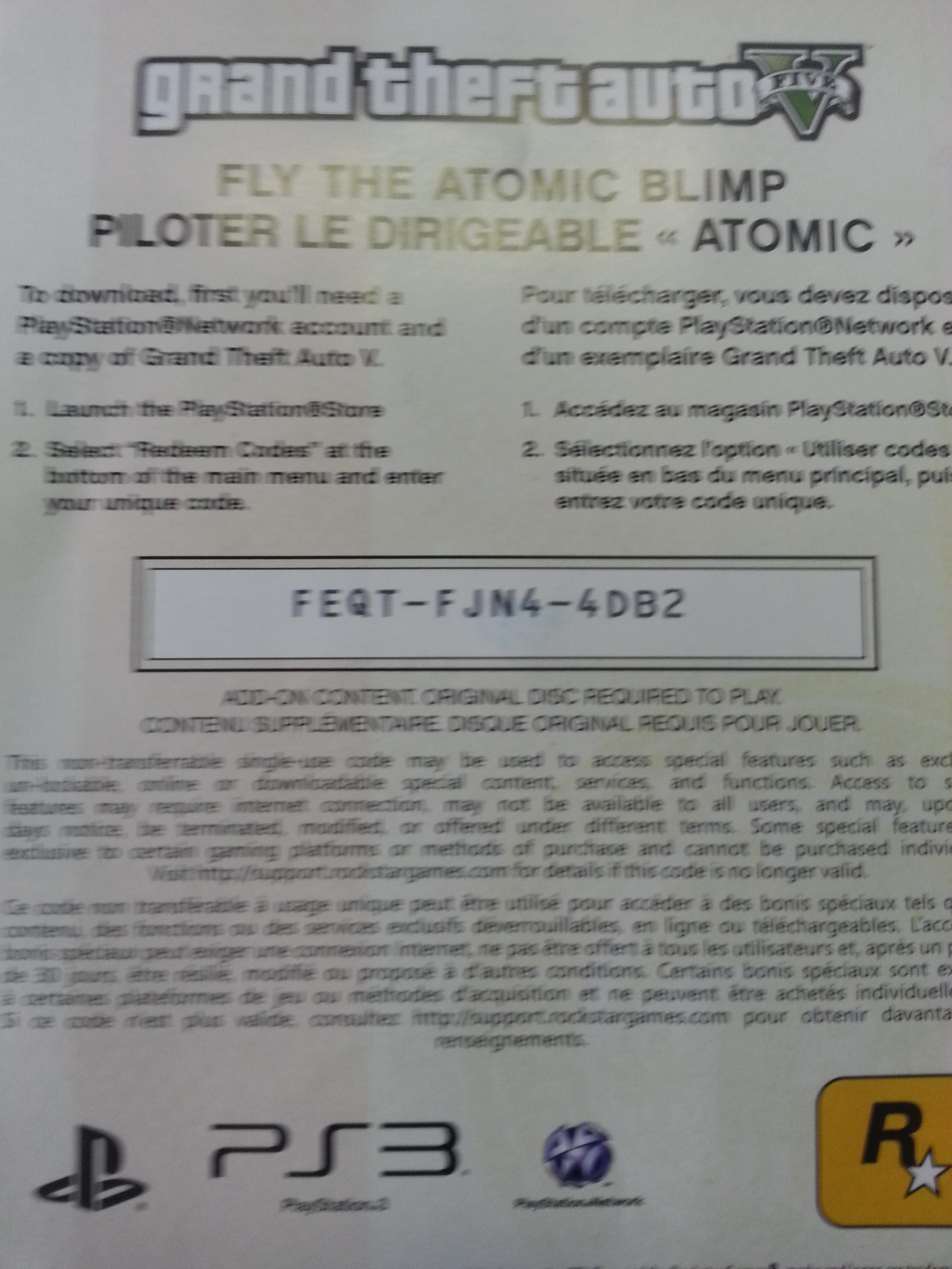 Blimp code ps3 freebie : GrandTheftAutoV