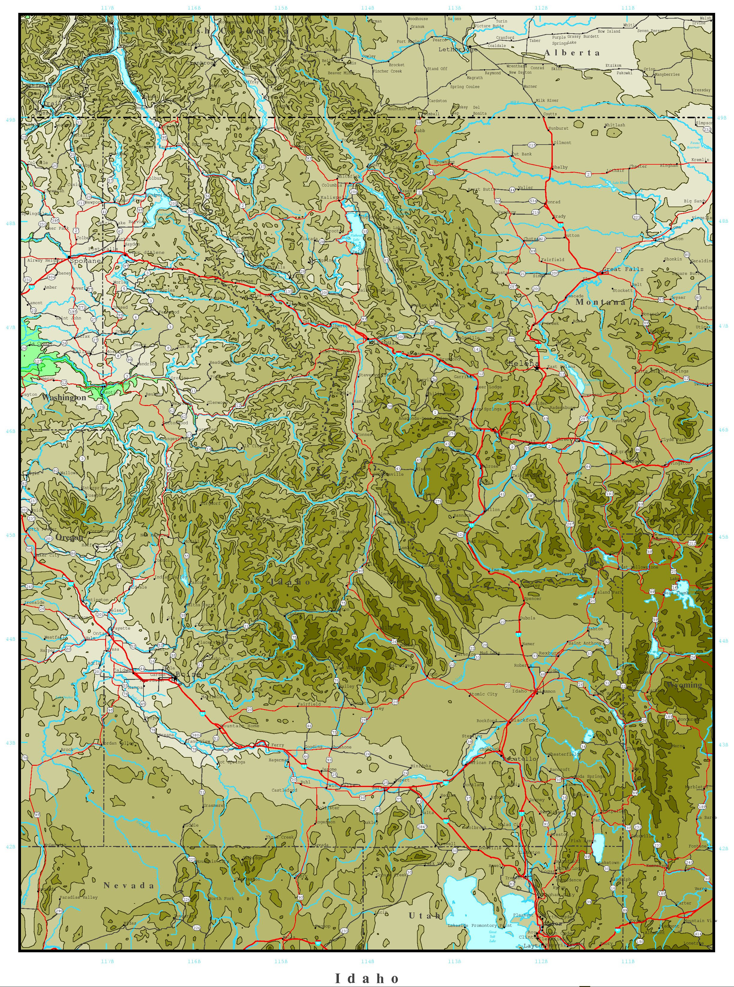 Topographical Map Of Idaho Idaho Elevation Map